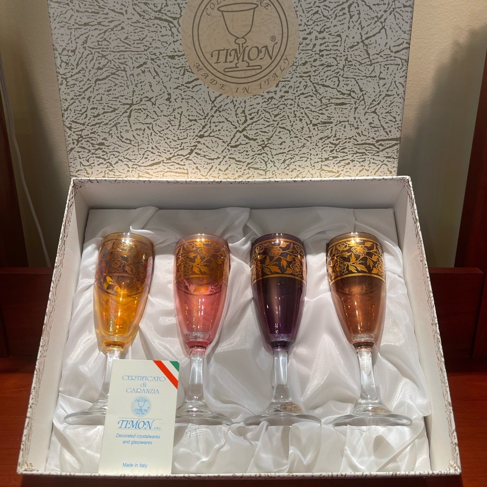 Made in Italy Decorated glasswares set of 4 Hand made New